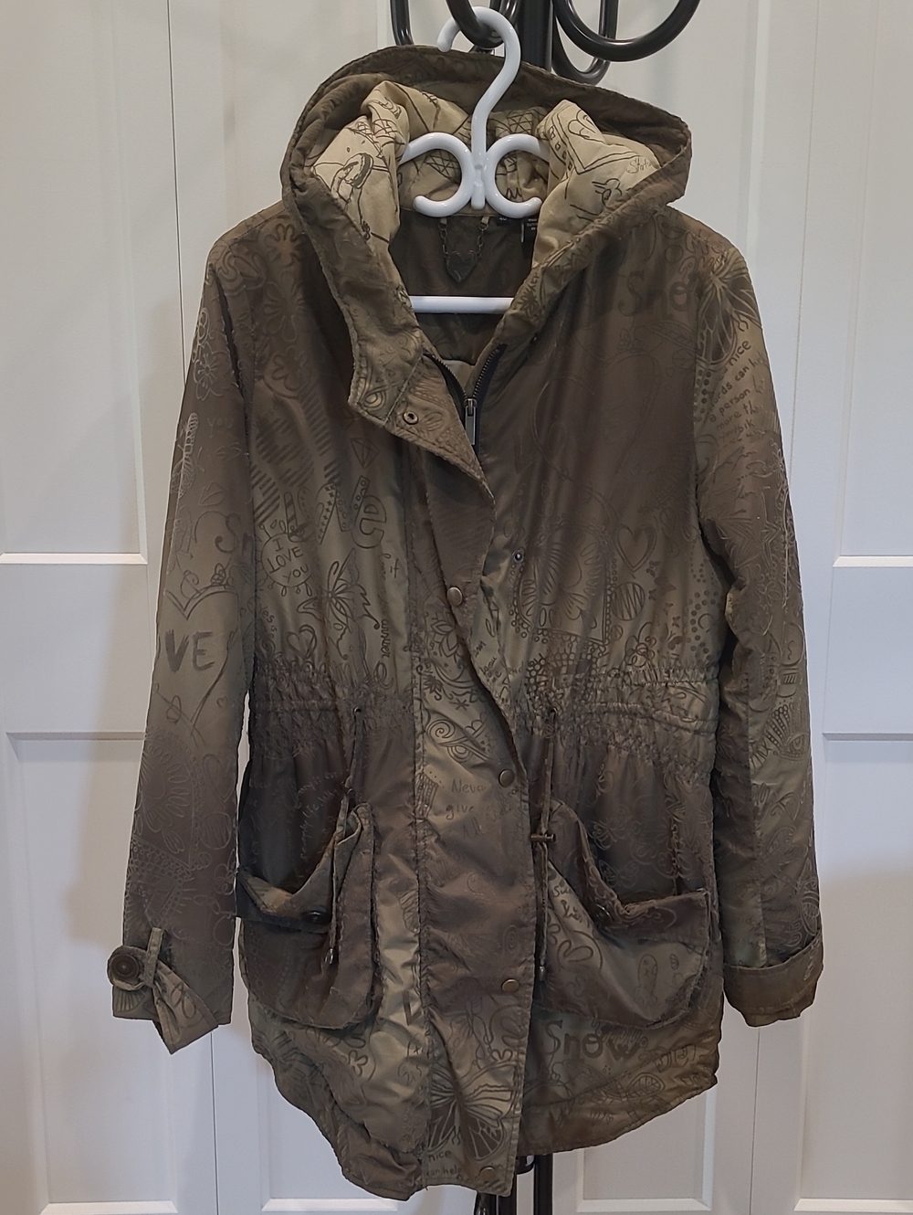 Desigual Olive Green Hooded Utility Parka Jacket